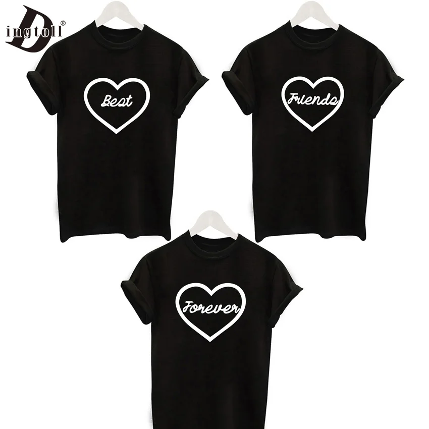 

Dingtoll Best Friend Forever Tee Shirt 2016 Cute Heart Printed T shirt Women Harajuku Casual Tops XL Size WMT170
