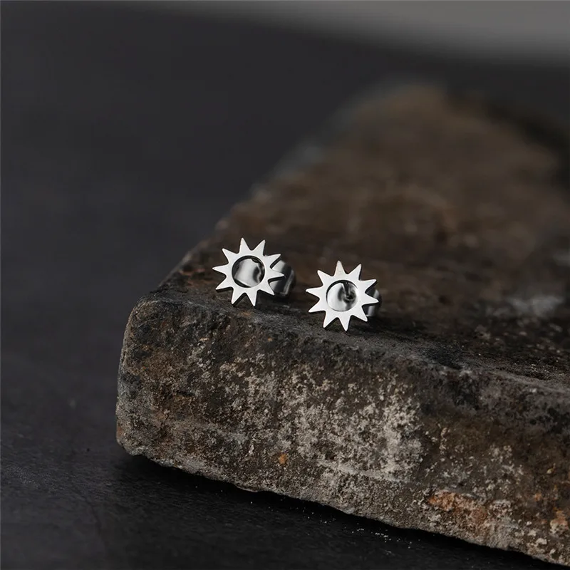 Fashion Small Gold Silver Color Star Sun Rudder Round Triangle Geometric Anchor Heartbeat Stud Earrings Women Girlfriend Gifts