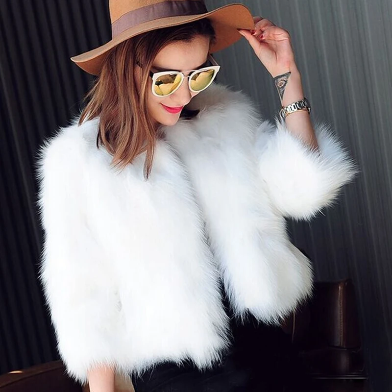 

2019 Autumn Winter Women Warm Faux Fox Fur Coat Women Vintage Women Jacket Short Tops Female Black White Outerwear XXXL Big Size