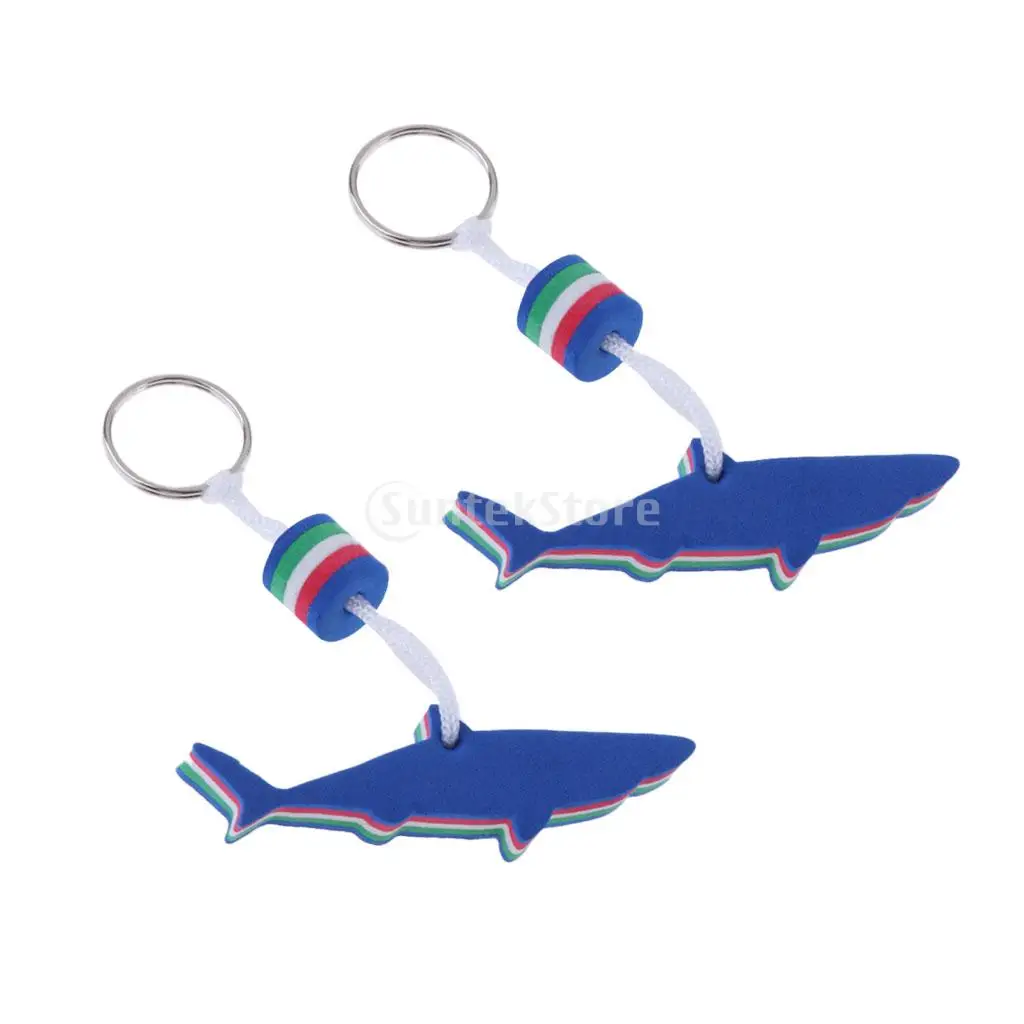 Pack 2 Shark EVA Floating Keychain Keyring Kayak Swim Sailing Beach Seaside Water Sports Key Ring Float - Portable & Lightweight