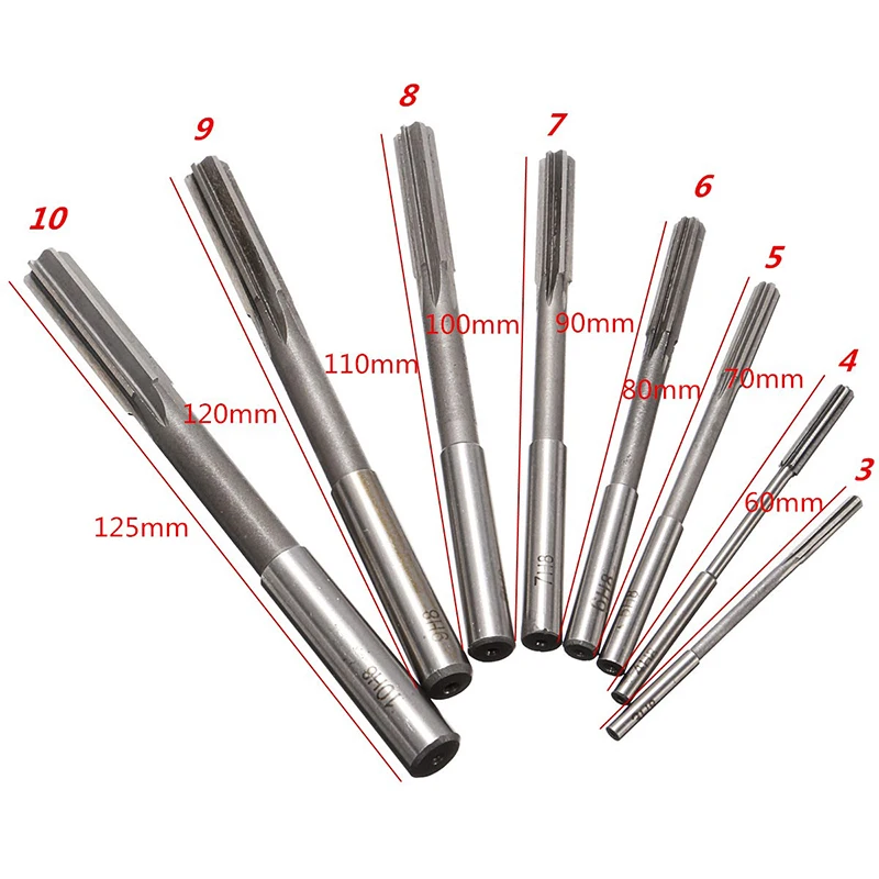 New 8pcs/set HSS H7 Machine Reamer Straight Shank Chucking Reamer Set Cutter Tool 3/4/5/6/7/8/9/10mm