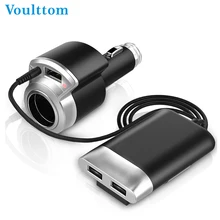 Voulttom Phone Charger in Car Cigarette Lighter Splitter 3-Port USB Front Back Seat 6.5 ft Cable Compatible for iPhone Android