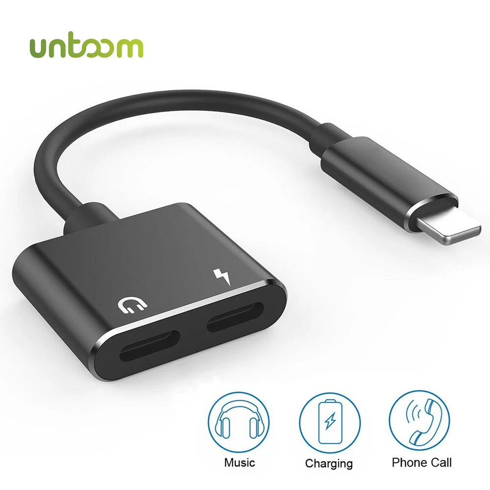 

Untoom 2 in 1 For Lightning Audio Adapter For iPhone7 8 X Xs Xr Charging Adapter iOS Charger Splitter Earphone Headphone Adapter