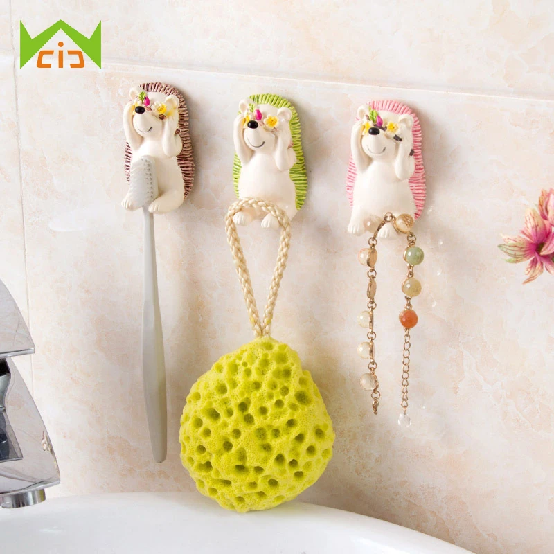 

WCIC Cute Shy Hedgehog Suction Toothbrush Holder Wall Mount Tooth Brush Organizer Sundry Key Hook Kitchen Bathroom Wall Hanger