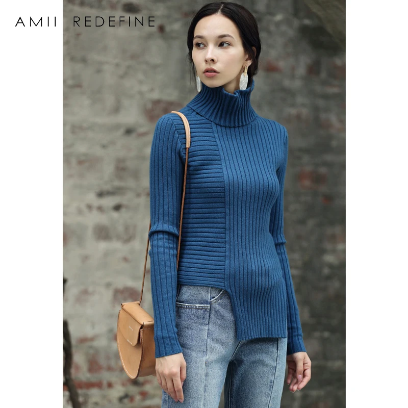 Amii Redefine Casual Knitted Turtleneck Sweater Women Autumn Winter 2018 Office Solid Pullovers Elastic Slim Female Sweaters | Женская