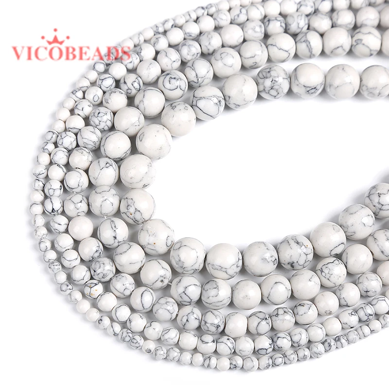 

Synthesis Stone white Turquoises Round Loose Beads 15" Strand 4 6 8 10 12 MM Pick Size