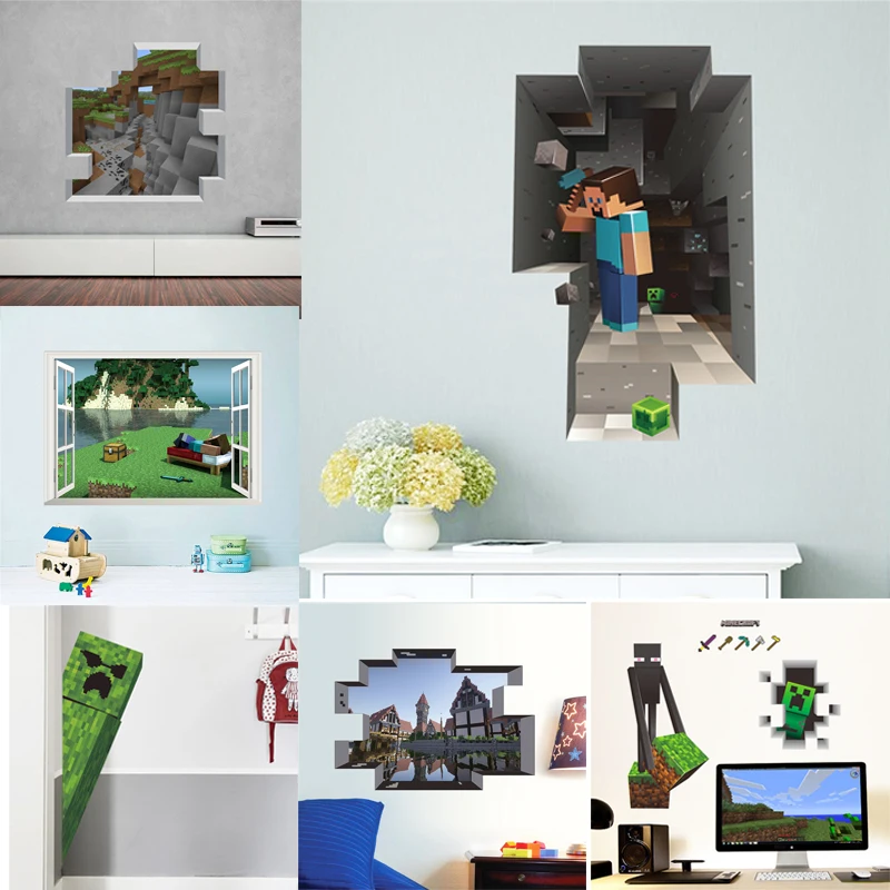 

Cartoon 3D Vivid Wall Stickers For Kids Rooms Art Mural Steve Poster Home Decor Popular Games Wall Decals