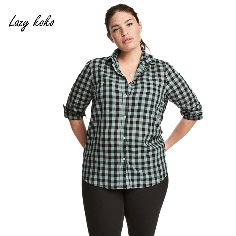 Lazy KoKo Women Plus Size Button Down Two Pocket Front Shirt Turn Down
