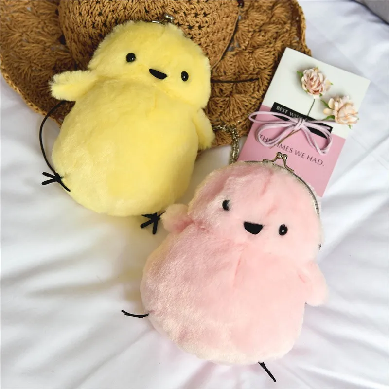 

Cute Chick Shaped Girls Kids Messenger Bag Fur Plush Mini Artificial Fur Handbags Cross Body Comfortable Girl Bag