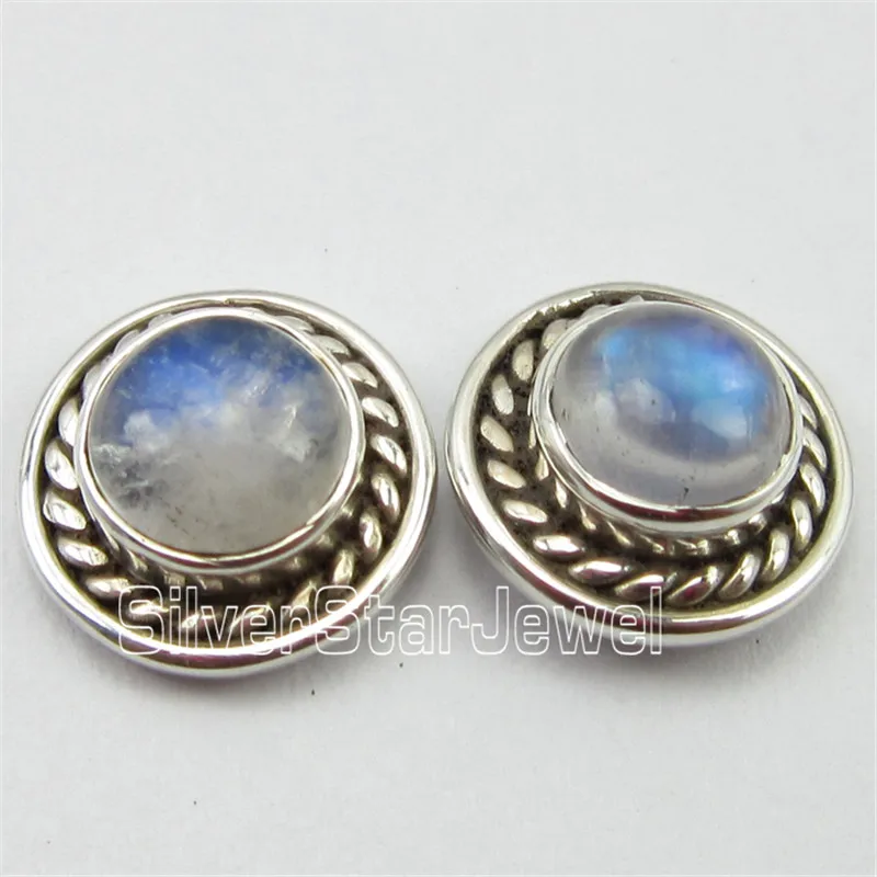 

NATURAL Stone Jewelry ! Sterling Silver RAINBOW MOONSTONE Stud Earrings 1 CM Variation
