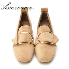 Дамская обувь Туфли без каблуков Для женщин плоская подошва из коровьей кожи и замши начищенная пряжка на плоской подошве лоферы, брендовые качественные Женская зимняя обувь; Теплая обувь для вождения хаки
