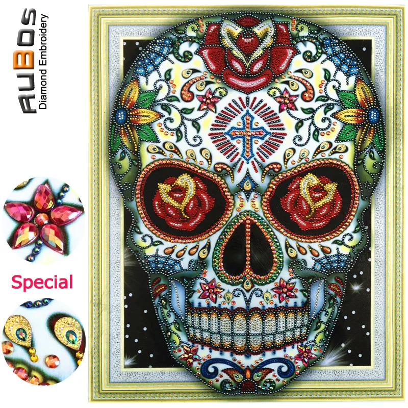 

RUBOS DIY 5D Diamond Embroidery Skull Art Abstract Rose Diamond Painting Crystal Pearls Picture Rhinestones Sale Wall Sticker