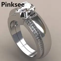 Бренд Кристалл обручальное кольцо набор роскошный серебряная капля воды обручальное кольцо Винтаж Свадебные Кольца для женщин ювелирные