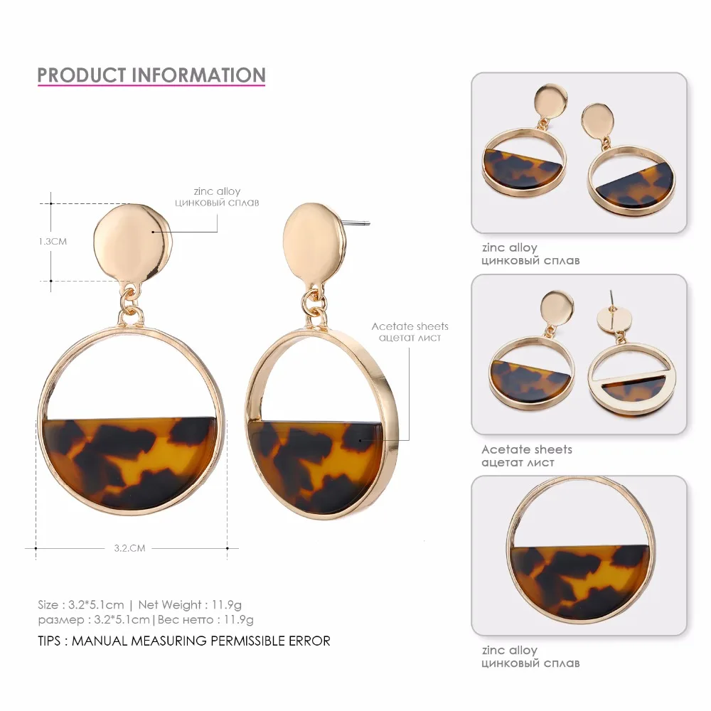 e-Manco Geometric Semicircle Resin Drop Earring For Women Two Colors Femme Dangle Earring for Friend New Arrival Fashion Jewelry