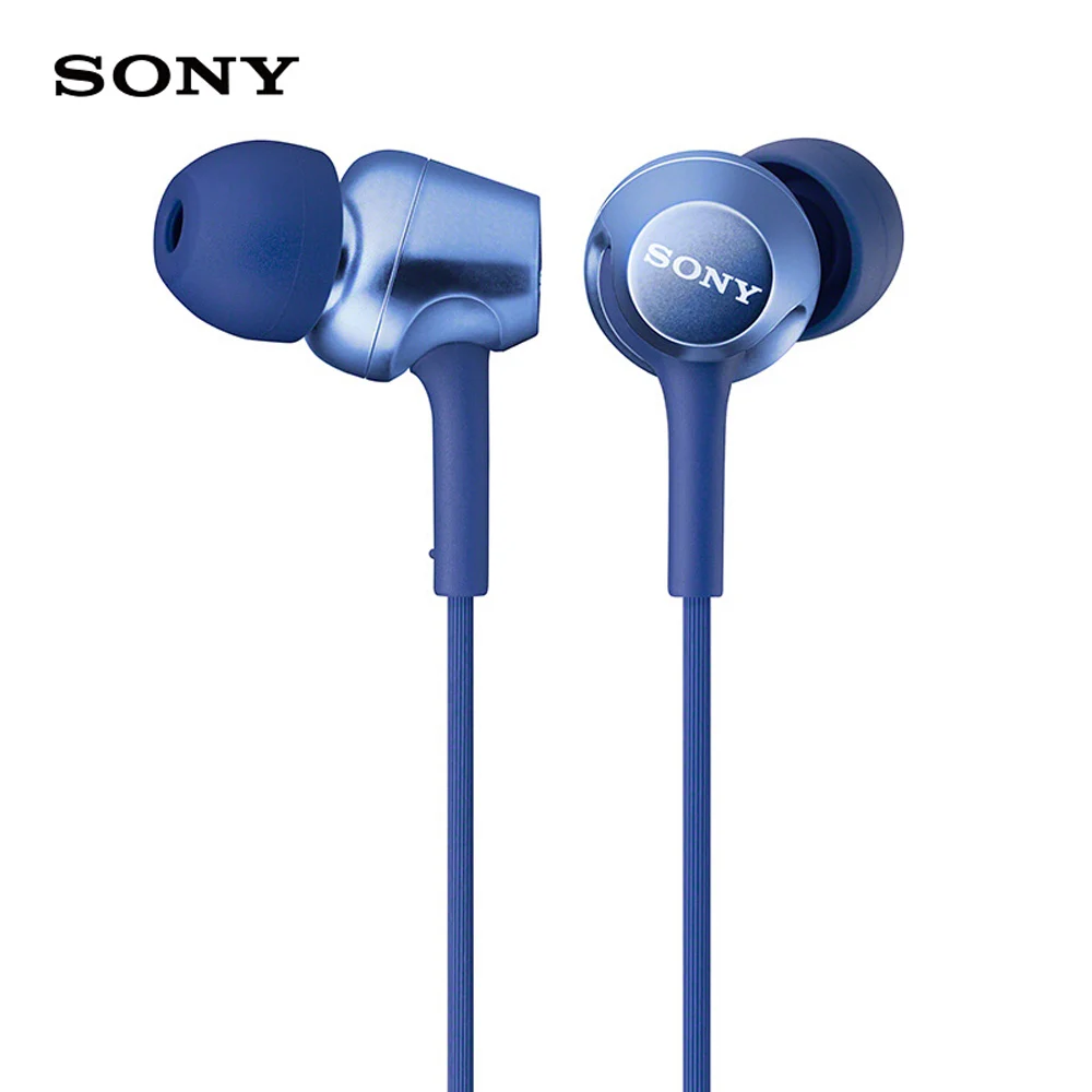 SONY наушники MDR-EX255AP 3,5 мм проводные наушники музыкальные наушники Смартфон Гарнитура Hands-free с микрофоном внутриканальное управление - Цвет: Синий