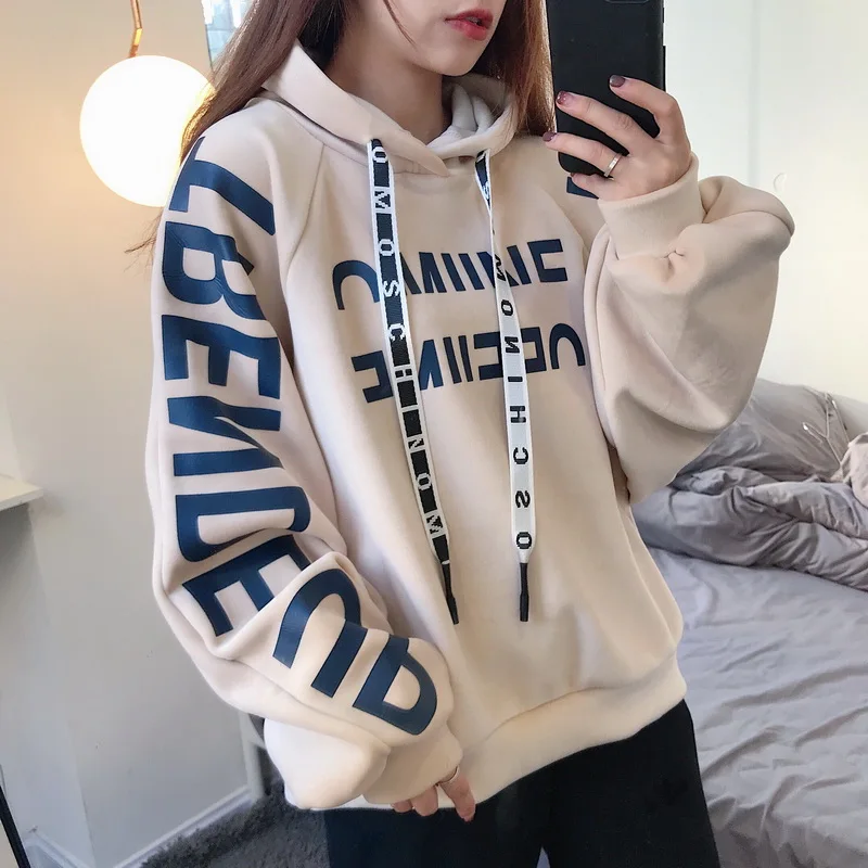 Женские кофты японский Harajuku Ulzzang студенческий стиль Письмо Свободные шнурок