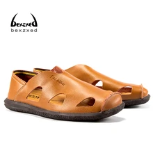 Bexzxed Comfortable Handmade Men Sandals Leather Soft Summer Male Shoes Sewing Outdoor Casual Footwear Shoes for Mens Breathable