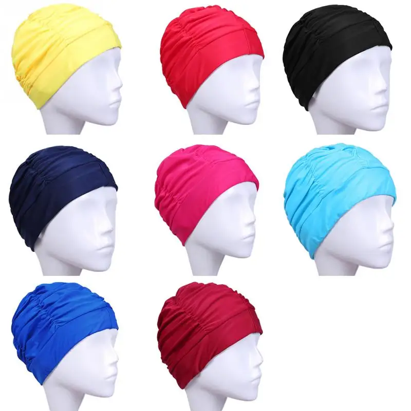 

Drape Stretch Seaside Fold Swim Cap hat Sexy Lady Womens Girls Long Hair Swim Cap Stretch Hat Drape Bathing Swimming Cap