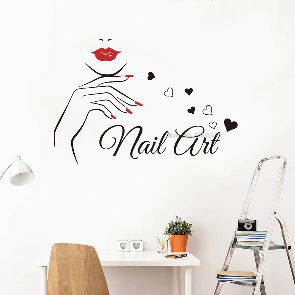 

Two Colors Nail Art Decals Beautiful Nails Salon Vinyl Beauty Salon Decoration Custom Nail Lips Color Shop Window Sticker LC1332