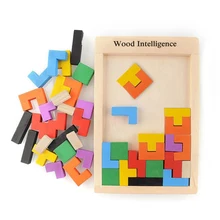 Colorful Wooden Tangram Brain Teaser Puzzle Toys Tetris font b Game b font Preschool Magination Intellectual