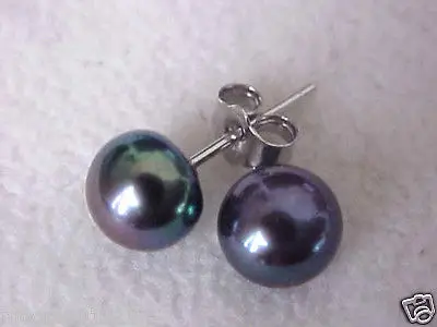 

FREE SHIPPINGNICE 8-9MM AAA GENUINE BLACK FRESHWATER PEARL STERLING SILVER STUD EARRINGS.