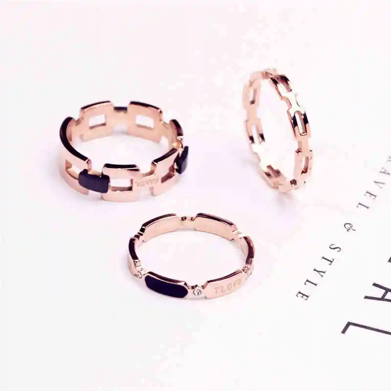 YUN RUO Новое поступление модное черное выдалбливающее кольцо розовое золото Цвет титановая сталь ювелирные изделия свадебный подарок на день рождения женщина никогда не выцветает