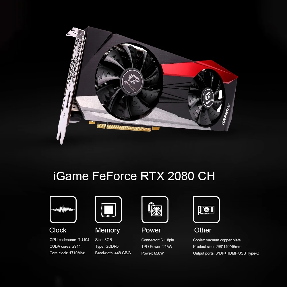 Красочные iGame GeForce RTX 2080 CH графическая карта INVIDIA GPU GDDR6 8G 256 бит видеокарты для USB PCI-E игровой компьютер