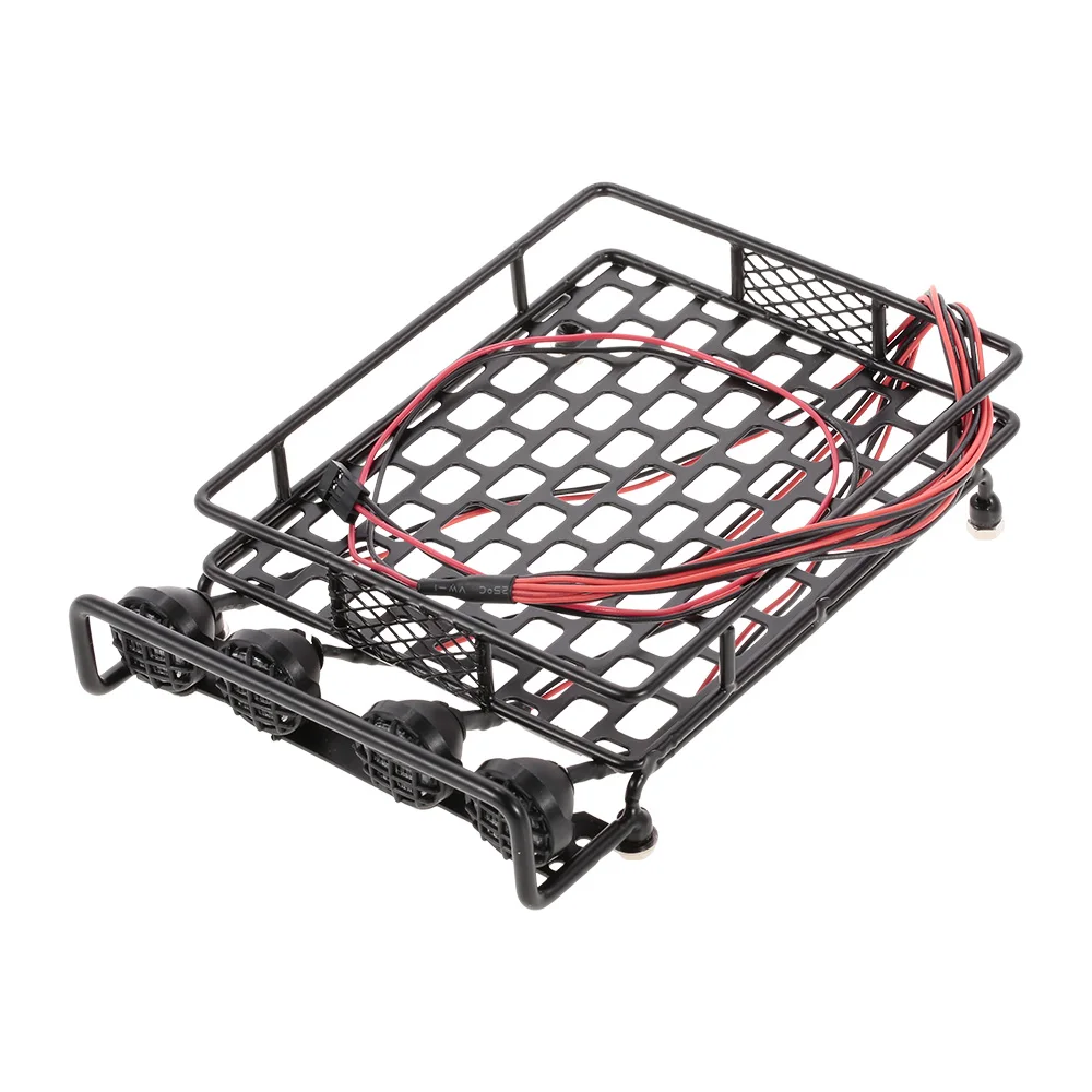 Metal RC Car Roof Carrier Rack with 4 LED Light Lamp Spare Parts for SCX10 90046 Traxxas TRX-4 RC4WD D90 CC01 RC Rock Crawler (1)