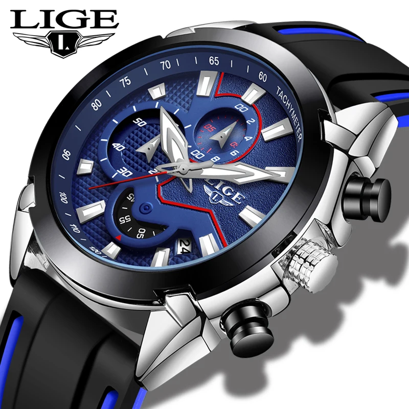 

LIGE Mens Watches Silicone Strap Top Brand Luxury Waterproof Sport Chronograph Quartz Business Wristwatch Watch Men reloj hombre