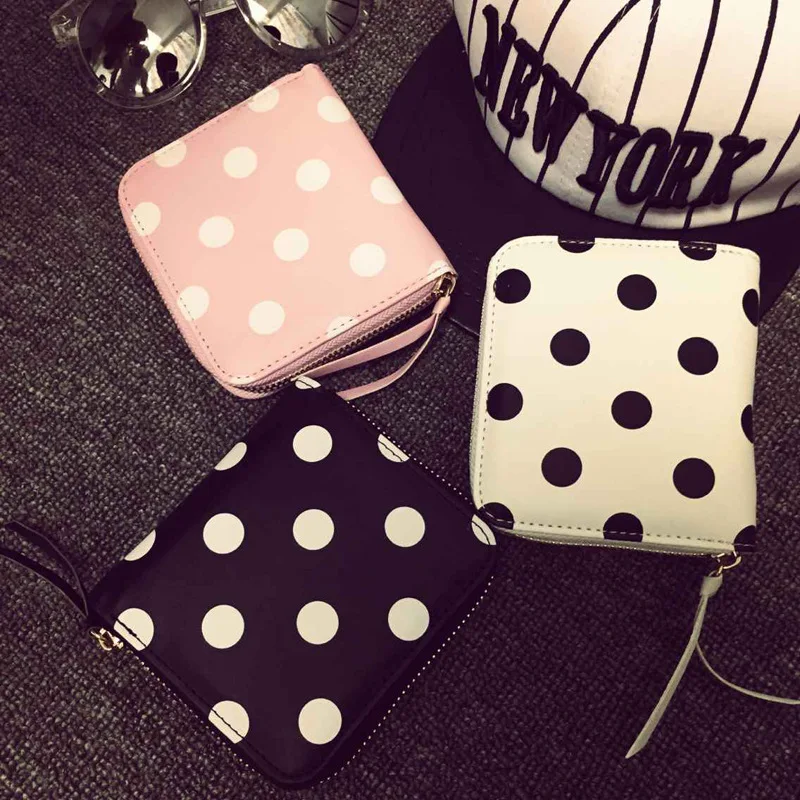 Free shipping Polka dot printed short MINI SQUARE Fold Wallet women coin purse Clutch coin purse
