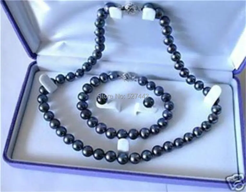 

Wholesale hot sale>>7-8mm Black Akoya Cultured Pearl Necklace Bracelet Earring Set