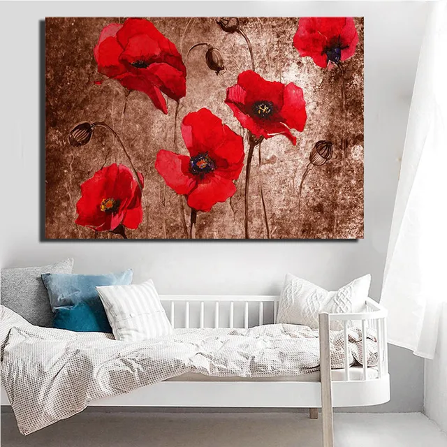 Buy Flower Canvas Art Abstract Red Poppy Flower Oil