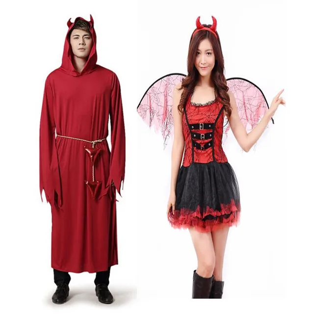 2018 Femmes Homme Rouge Diable Vampire Cosplay Costume Les Adultes en Scène Performance Costumes Halloween Party