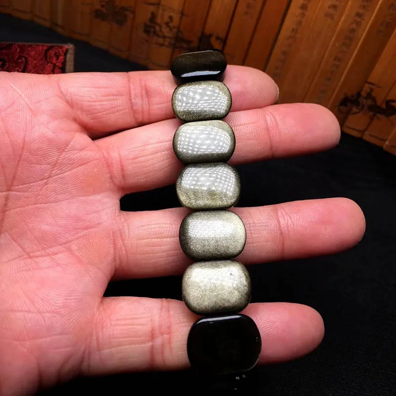 Natural Stone Gold Obsidian AAAAA Hand Wrist Bracelet/Bangle Rectangle Fashion Jewelry Amulet Stretch pulseras For Men/Women