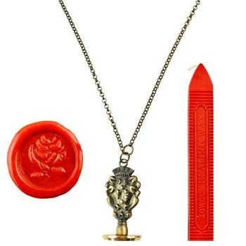 New Luxury Vintage French Rose Pendant Wearable Jewelry Necklace Sealing Wax Stamp Gift Box Lable