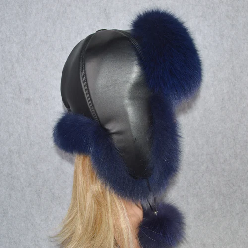 Классический дизайн, зимняя женская шапка из натурального Лисьего меха, натуральный мягкий теплый натуральный мех, шапка из меха лисы, женские повседневные Шапки-бомберы из натуральной кожи - Цвет: color 9