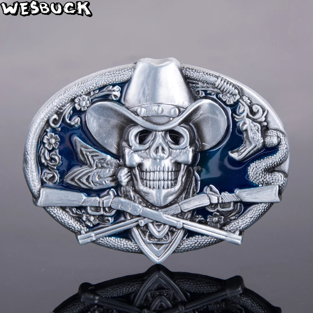 

WesBuck Brand Skull Belt Buckles for Men Women Cool Gun Buckles Metal Cowboy Cowgirl Western Fivela Marvel Boucle Ceinture