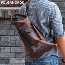 Мужская Большая вместительная нагрудная сумка из натуральной кожи Crazy Horse, кожаная велосипедная сумка через плечо, Мужская винтажная нагрудная сумка