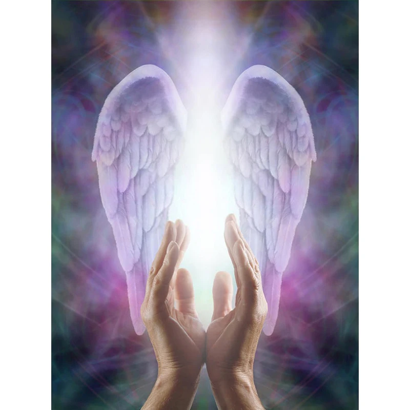 

Full 5D Diy Daimond Painting Cross-stitch "Praying Hands&Angel Wings" 3D Diamond Mosaic Round Rhinestones Painting Embroidery