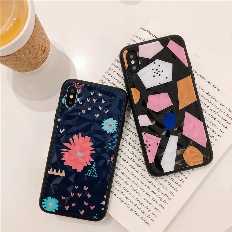 interesting diamond pattern irregularity square black phone Case For Apple iphone 6 6s 7 8 Plus X XS XR MAX epoxy case |