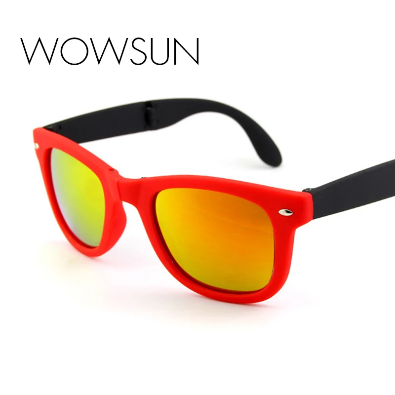 

WOWSUN Folding Square Sunglasses Women Vintage Rivet Black Red Eyewear for Men Acetate Frame Mirror Lens Oculos UV400 A516