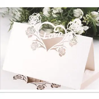 

100pcs/lot Cut-out skeleton Rose&Heart Love Wedding Birthday Party Table Name Wine Food Guest Seats Place Cards Favor Decoration