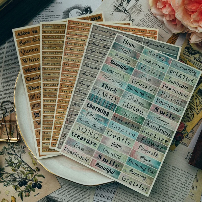 

5Pcs/Set A5 Vintage Words Label Vellum Stickers DIY Scrapbooking Happy Planner Card Making Journal Project