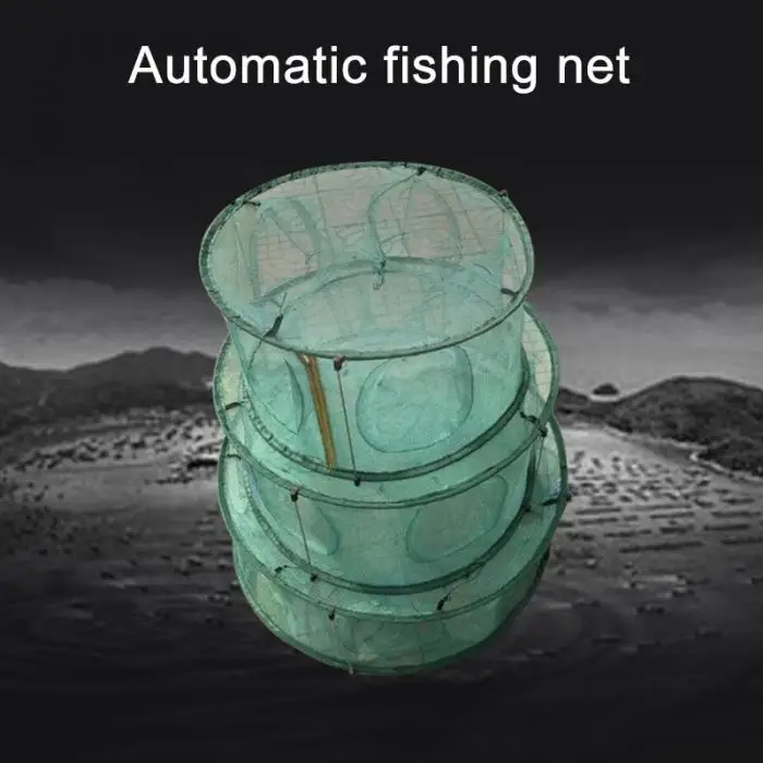 New Automatic Fishing Net Trap Cage Round Shape Durable Open For Crab Crayfish Lobster LMH66