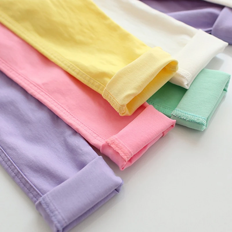 

2018 NewSpring Girls Candy Colors Pencil Pants Children Breathable Solid Skinny Pants Kids School Summer Elastic Waist Pants