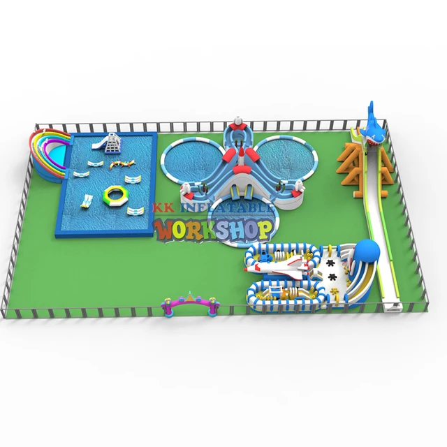 Inflatable dry playground Land Water Park,Inflatable Pool With Slide,water games,inflatable aqua amusement park 6