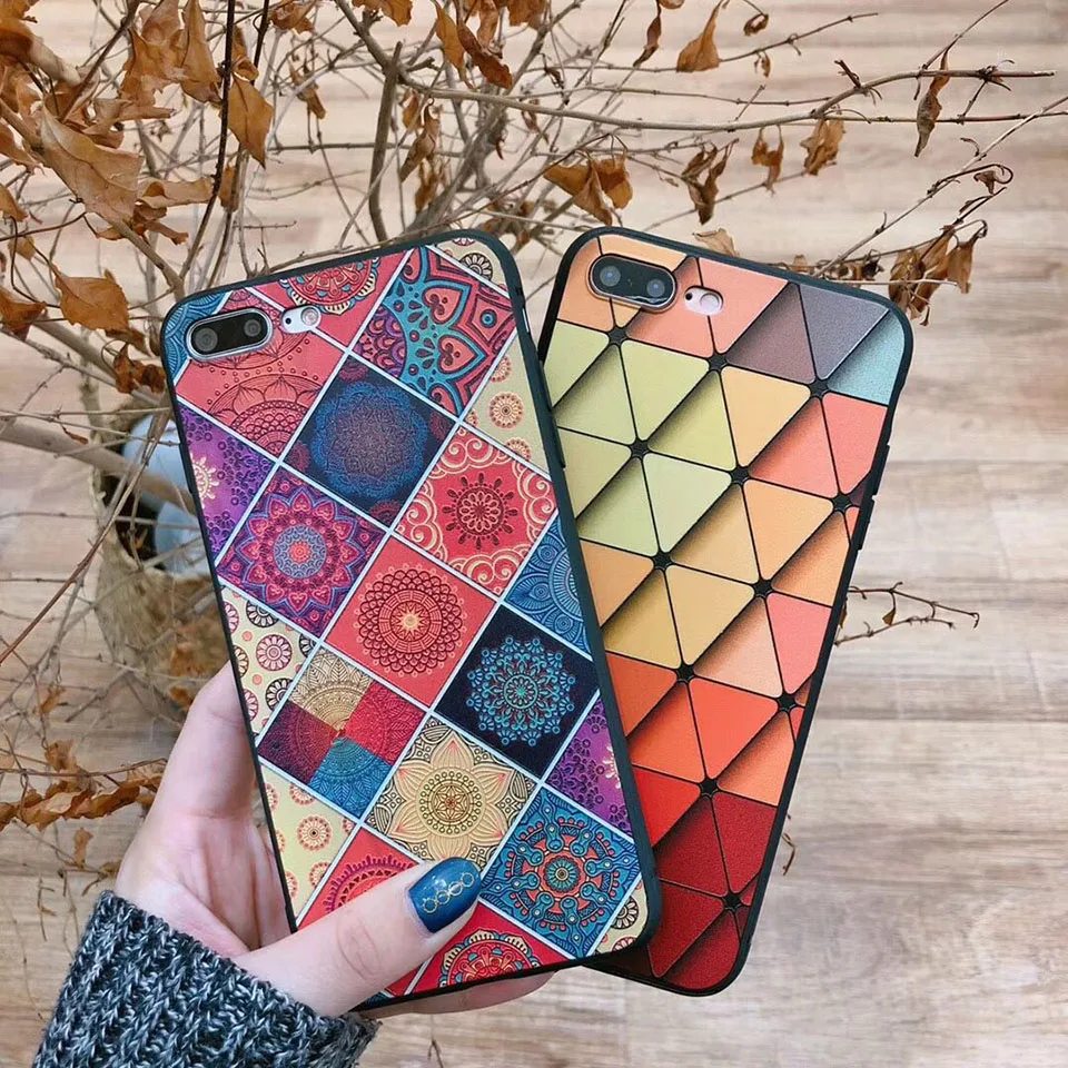 Vintage Relief Full Cover Phone Case For iphone 6 7 8 Plus x Soft Silicone  Anti-Knock Fitted Case For iphone 6 7 8 Plus (8)