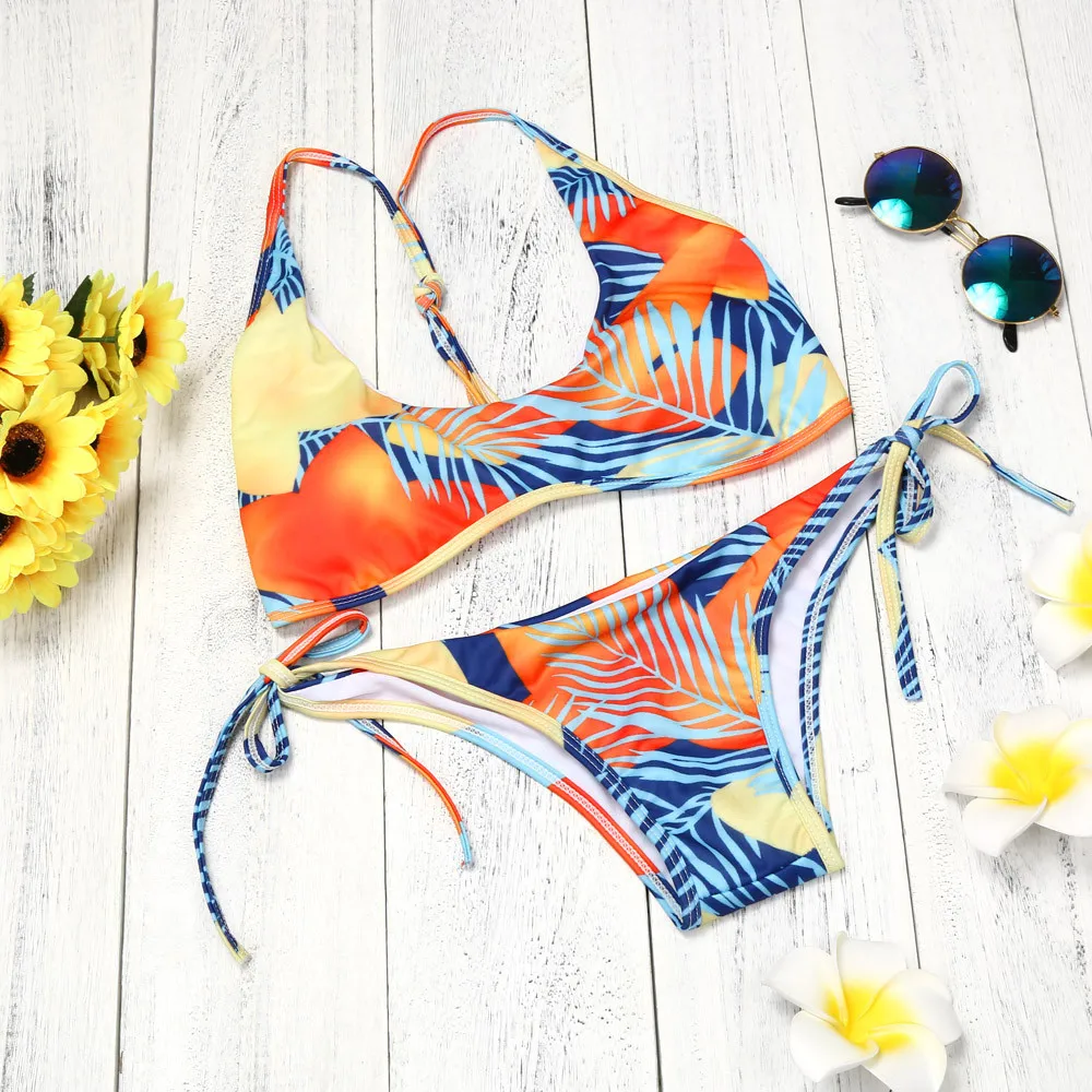 

2018 New Summer Women Regular Solid Set Padded Bra Triangle Polyester Print Underwear Suit Drop Shipping 3M4*