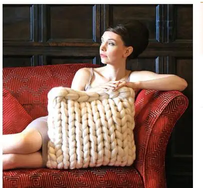 

solid color warm thick imitation wool knitted cushion pillow throw pillow square home decoration