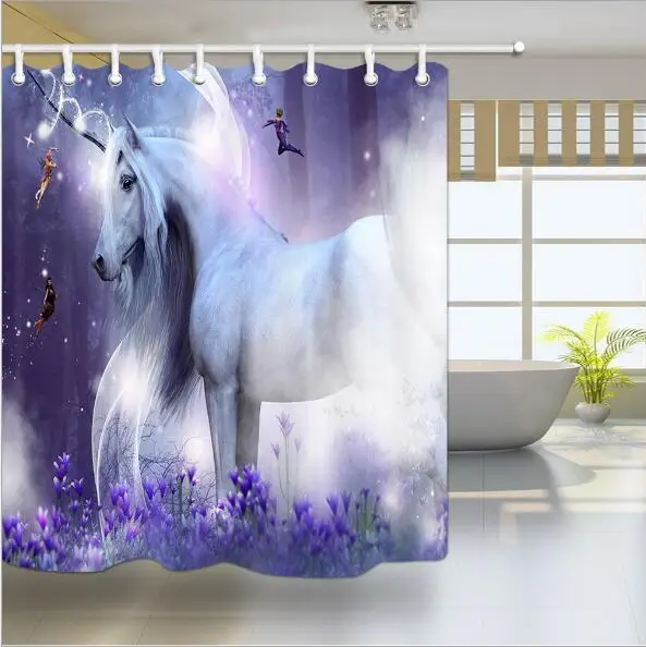 Unicorn Модный классический Фиолетовый Блестящий Волшебный Единорог Декор для ванной занавеска для душа Волшебный Единорог занавеска для ванной комнаты с лесной дух - Цвет: Unicorn